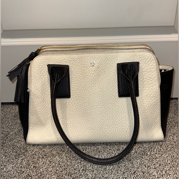 kate spade Handbags - kate spade Cream and Black Pebbled Leather Satchel